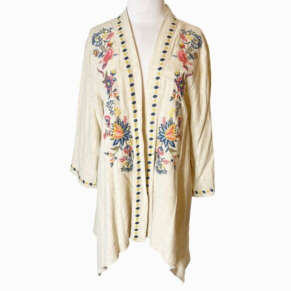 paparazzi Tops - Paparazzi embroidered floral linen blend kimono sz M
